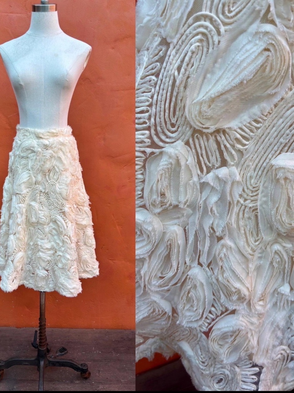 Vintage Cream Rosette A-Line Skirt